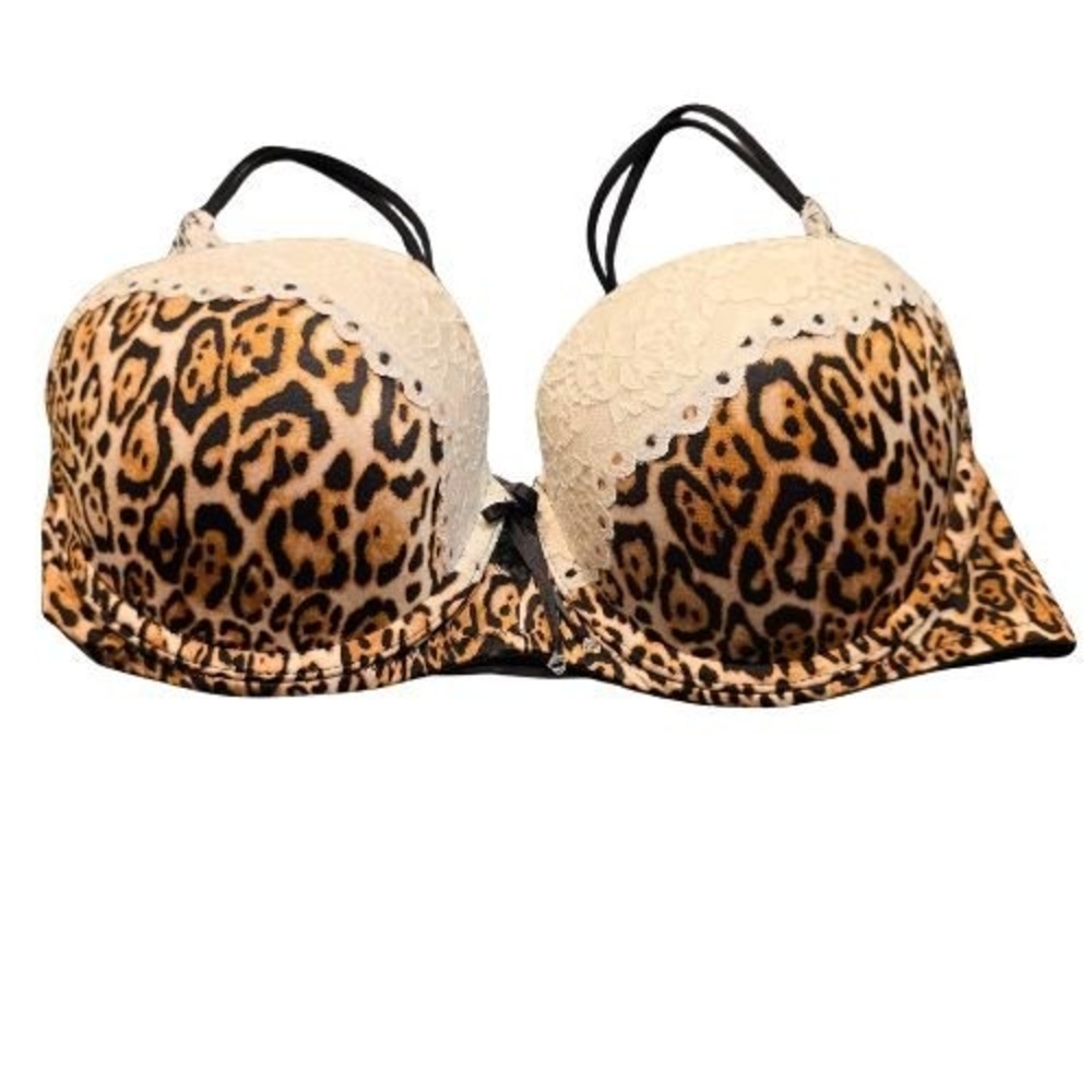 Victorias Secret 34C Very Sexy Leopard Print Lace Push Up Bra Padded Underwire